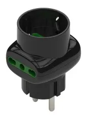 ADATTATORE CIVILE CONTAKT 1 SPINA SCHUKO 2 PRESE BIPASSO 1 BIPASSO+SCHUKO NERO