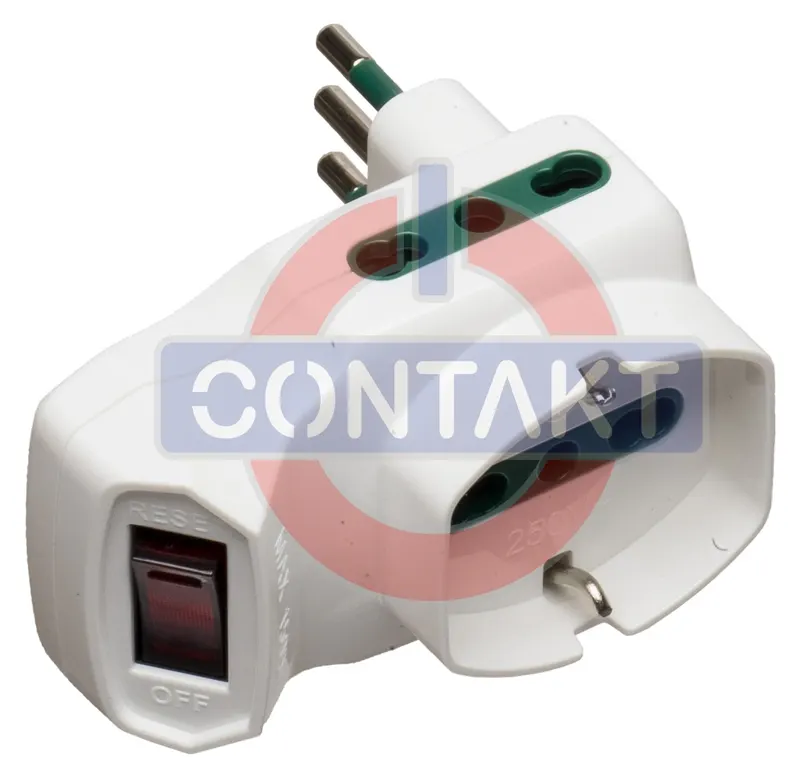 ADATTATORE CIVILE CONTAKT INTERRUTTORE DI SICUREZZA SPINA 2P+T 10A 1500W BIANCO