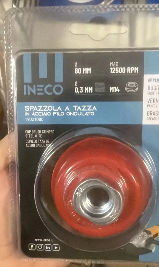 SPAZZOLA A TAZZA ACCIAIO ONDU. MM. 80