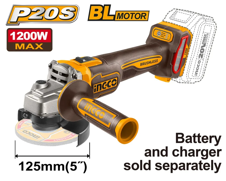 SMERIGLIATRICE ANGOLARE A BATTERIA 125MM 1200W NUDA