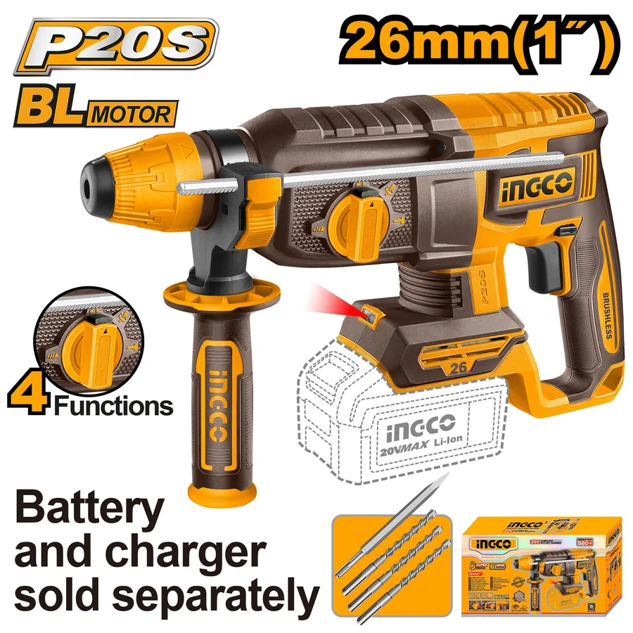 MARTELLO DEMOLITORE BRUSHLESS 20V 26MM 4 FUNZIONI NUDO