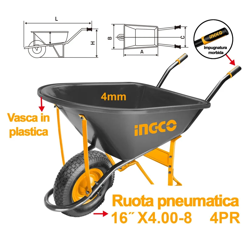 CARRIOLA PLAS.C/RUOTA PNEUM. 150KG