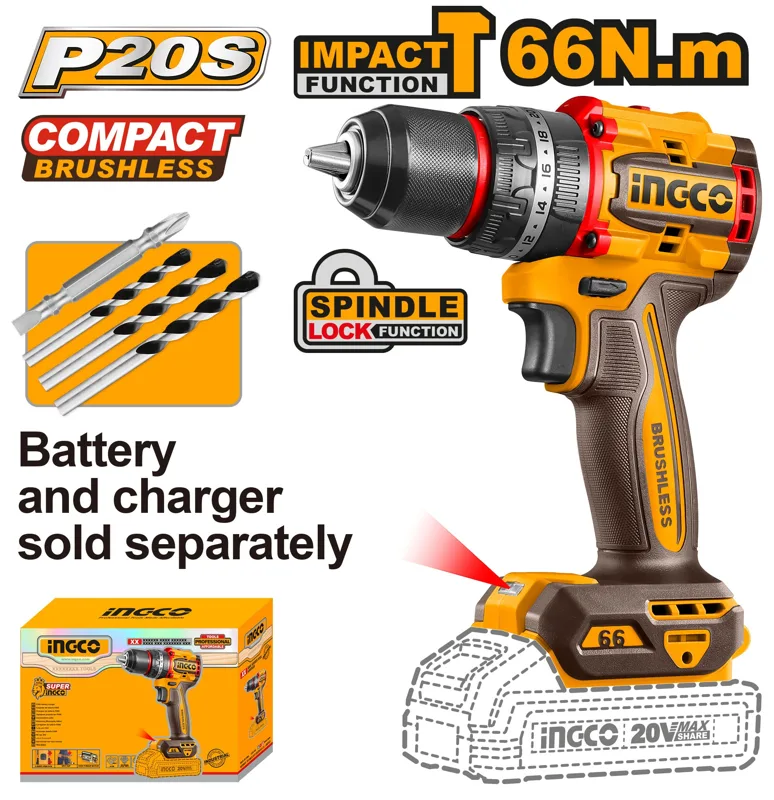 TRAPANO A PERCUSSIONE A BATTERIA BRUSHLESS 66N.m NUDO