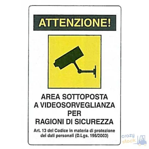 CARTELLO AREA VIDEOSORVEGLIATA 20X30 PLASTICA