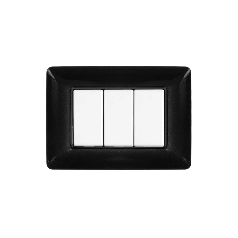 PLACCA A 3 MODULI IN PLASTICA NERA OPACA SERIE ABL