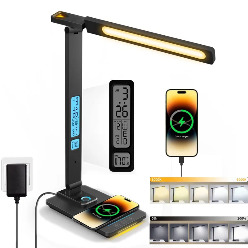 LAMPADA LED DA SCRIVANIA CON RICARICA WIRELESS PER CELLULARE NERA 8W 2700-6500K